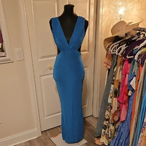 oh polly blue dresses Oh Polly Perrine Corset Frill Skirt Maxi Dress in Blue main image 0